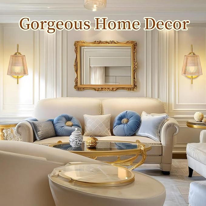 Vintage Battery Wall Sconce with Flower lampshade,Rechargeable Battery Powered Wall Lights,Wall lamp with 15 Colors for Bedroom Living Room Home Decor (Amber Stripe, 2 Light Battery Operated)