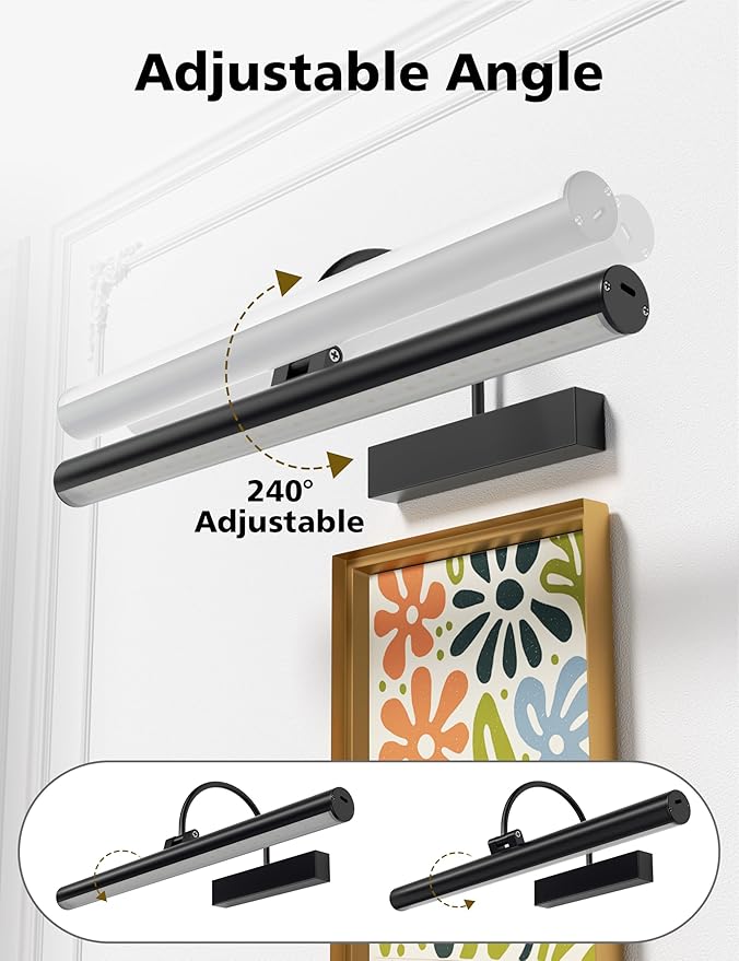 VOLISUN Picture Lights for Wall, 16 inch Rechargable Picture Light Battery Operated, 3 Color Temperatures Cordless Picture Light with Remote, Art Light for Paintings, Gallery, Portrait, 2 Pack (Black)