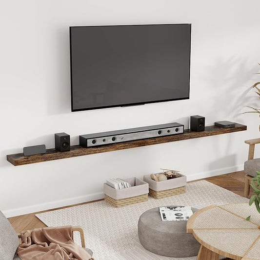 Heimlove 55 Inch Floating Shelves for Wall 8 Inch Deep Rustic Brown Shelves Set of 2,Wall Mounted Rustic Wood Long Floating Shelf,Large Extra Display & Storage Shelf with Invisible Brackets