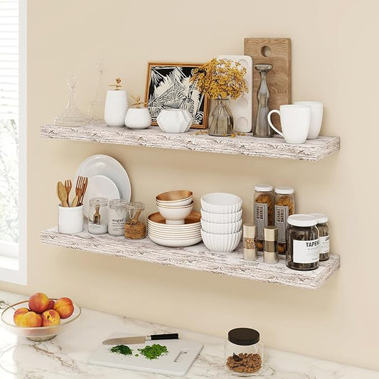 40 Inch Floating Shelves, 9.3" Deep Floating Shelf Wall Mounted, 40" Wall Shelves, Rustic Deep Bookshelf, Large Display Shelves & Storage Shelves for Bedroom, Living Room, Rustic, Set of 2