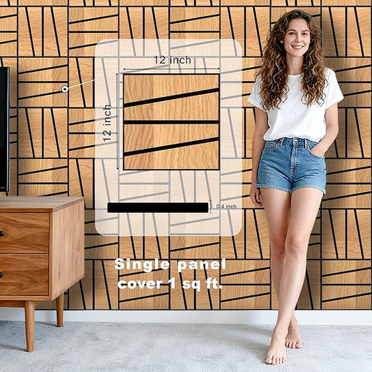 WoveN SounD Artisan Acoustic Wall Panels, 16 Pack 12x12 Inch, Wood Veneer Carved Sound Proof Wall Decor, Self-Adhesive for Home, Studio, Office & Focus Zones, Cut Prism, Natural Oak