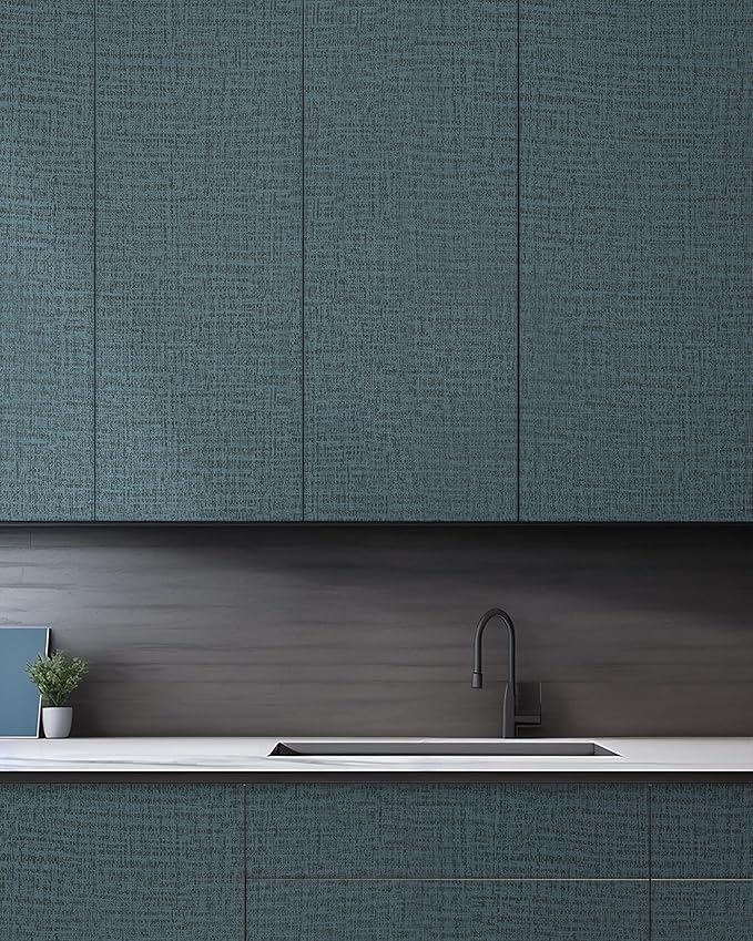 Guvana Grasscloth Peel and Stick Wallpaper Blue Textured Contact Paper Modern Removable Self Adhesive Wall Paper Thicken Fabric Faux Linen Wallpaper for Bathroom Bedroom Living Room 394inx15.7in