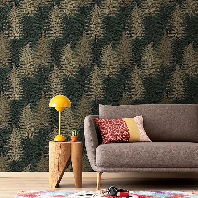 JiffDiff Botanical Fern Wallpaper Green Moody Peel and Stick Wallpaper 17.73" x 118.1" Forest Textured Self Adhesive Temporary Wall Paper for Bathroom Bedroom Apartment Friendly