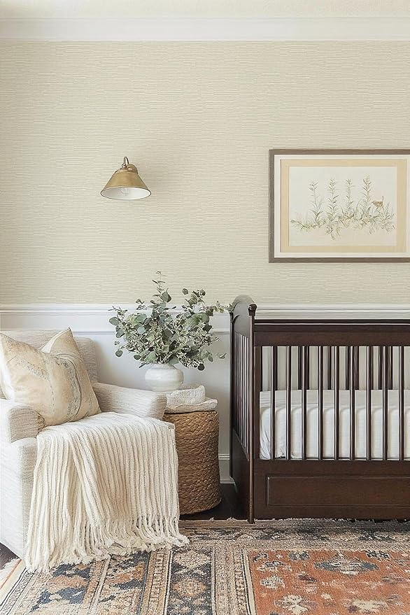 20.8" x 196.8" Textured Wallpaper, Beige Grasscloth Peel and Stick Wallpaper for Bedroom Bathroom Laundry Room RV Stick and Peel Wall Paper Thickened