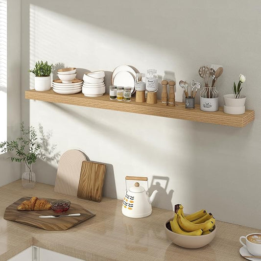 48 Inch Floating Shelves for Wall 1 Pack, 48" Wall Shelves for Books, Storage, Decor, Wall Mounted Floating Shelf with Invisible Brackets for Kitchen, Living Room, Light Brown