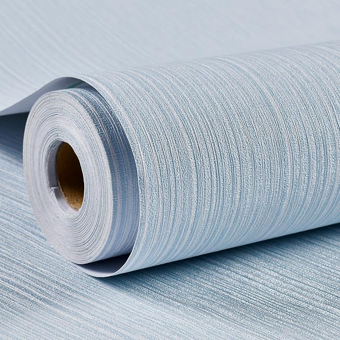 Haimin Grasscloth Wallpaper Textured 24in X 393in Fabric Contact Paper Light Blue Wall Paper Textured Linen Peel and Stick Self-Adhesive Thick Vinyl Embossed Film Wallpaper