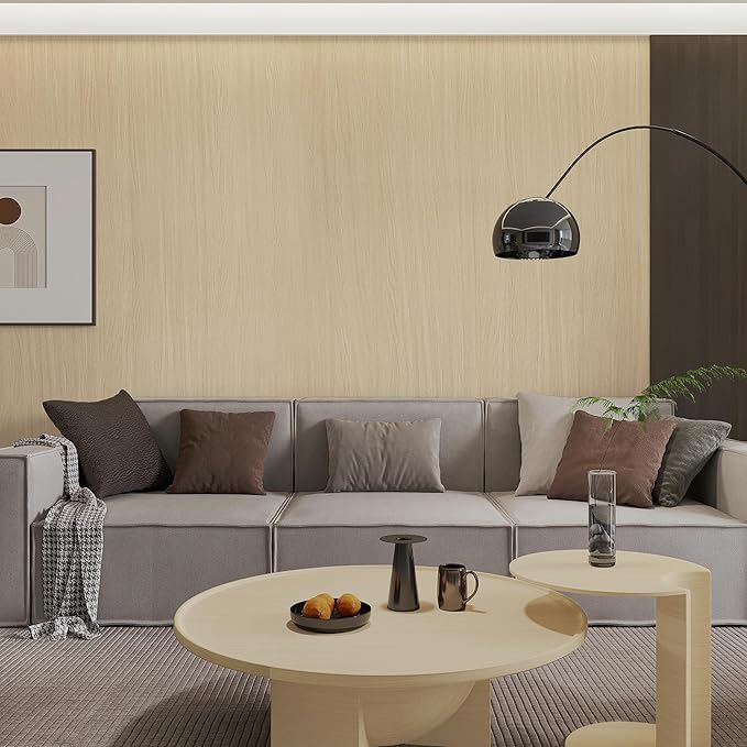 BOMENG White Oak Wood Wallpaper Light Oak Contact Paper Peel and Stick Countertops for Kitchen Beige Wood Wallpaper 16"x197" Faux Wood Grain Wall Paper for Cabinets Drawes Liner Walls Desk