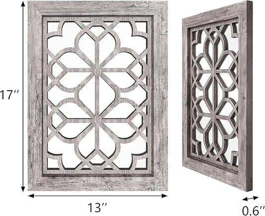 Set of 2 13x17 Inch Rectangular Shatterproof Decorative Wall Mirrors, Boho Farmhouse Rustic Vintage Grey Accent Mirrors for Living Room, Bedroom, Entryway & Home Wall Decor(Brown)