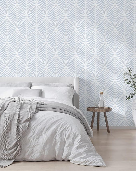 Safiyya Peel and Stick Wallpaper Boho Contact Paper 17.3"x196" Blue Geometric Modern Wall Paper Self Adhesive Removable Wallpaper for Bedroom Vinyl Rolls