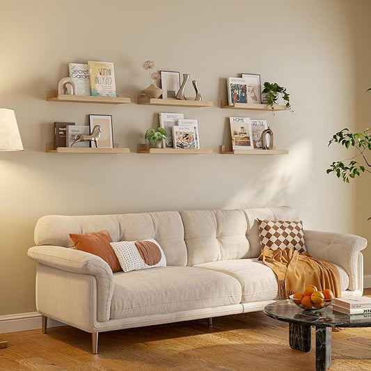 16’’Natural Floating Shelves for Wall Set of 6,Rustic Wood Shelf for Room Decor/Storage/Display,Small Bookshelf,Wall Mounted Hanging Shelves for Bedroom, Bathroom, Living Room, Kitchen