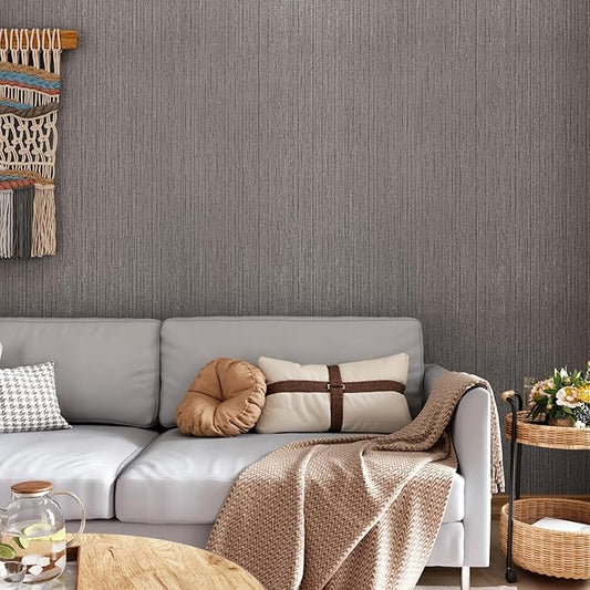 CRE8TIVE Dark Grey Grasscloth Wallpaper Removable Textured Wallpaper Stick and Peel Grasscloth Contact Paper for Cabinets Waterproof Self Adhesive Fabric Wall Paper for Bathroom Bedroom Walls 12"x354"