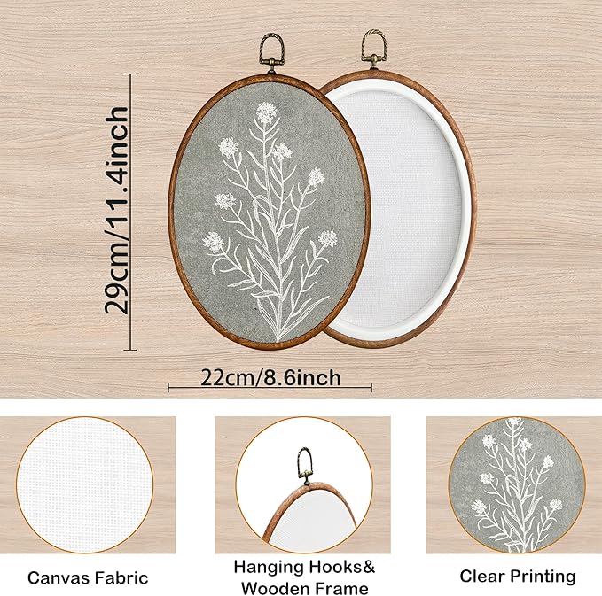 KSDUT Vintage Flower Wall Art Decor - Botanical Neutral Mid Century Modern Wall Art Canvas Frame Hanging Prints, Vintage Landscape Oval Wall Art Decor for Home Decorations 8.6"x11.4"