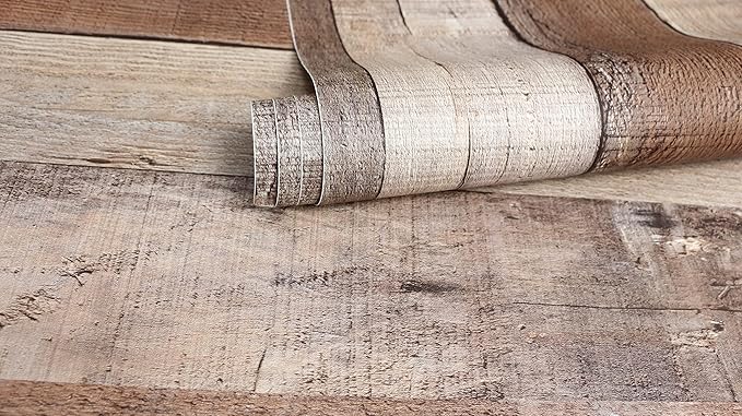 Yun-aeon Natural Wood-Cinnamon Wood Contact Paper Peel and Stick Wallpaper 34.6"x 480"Self Adhesive Removable Vintage Faux Wood Wall Paper Plank Shelf Home Decoration Kitchen Counter Cover Use
