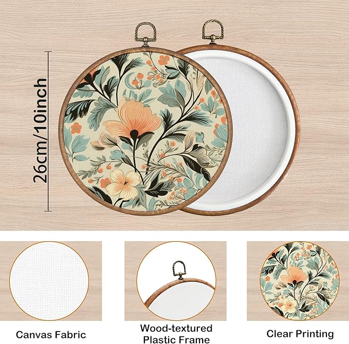 KSDUT Flower Wall Art Decor - Boho Botanical Neutral Rustic Wall Art Canvas Frame Hanging Prints, Vintage Landscape Round Wall Art Decor for Home Farmhouse Decorations 10"x10"