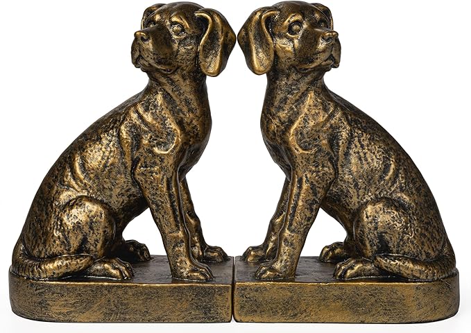 Decorative Bookends for Shelves, Dog Book Ends for Heavy Books, Labrador Retriever Statues Bookends for Heavy Books with Anti-Slip Base Book Holders for Home Office Decor (Gold)