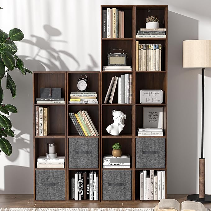 6 Cube Storage Organizer, 6 Tier Cube Low Bookcase Freestanding Storage Display Organizer, Three-Cubes Open Shelf Bookshelf for Home Office (Dark Brown,Black Walnut, 6-Cube)