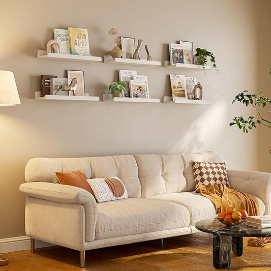 16’’White Floating Shelves for Wall with Anti-Crash Design Set of 6,Nursery Book Shelves for Room Decor/Storage/Display,Hanging Wall Shelves for Bedroom, Bathroom, Living Room,Kids Room