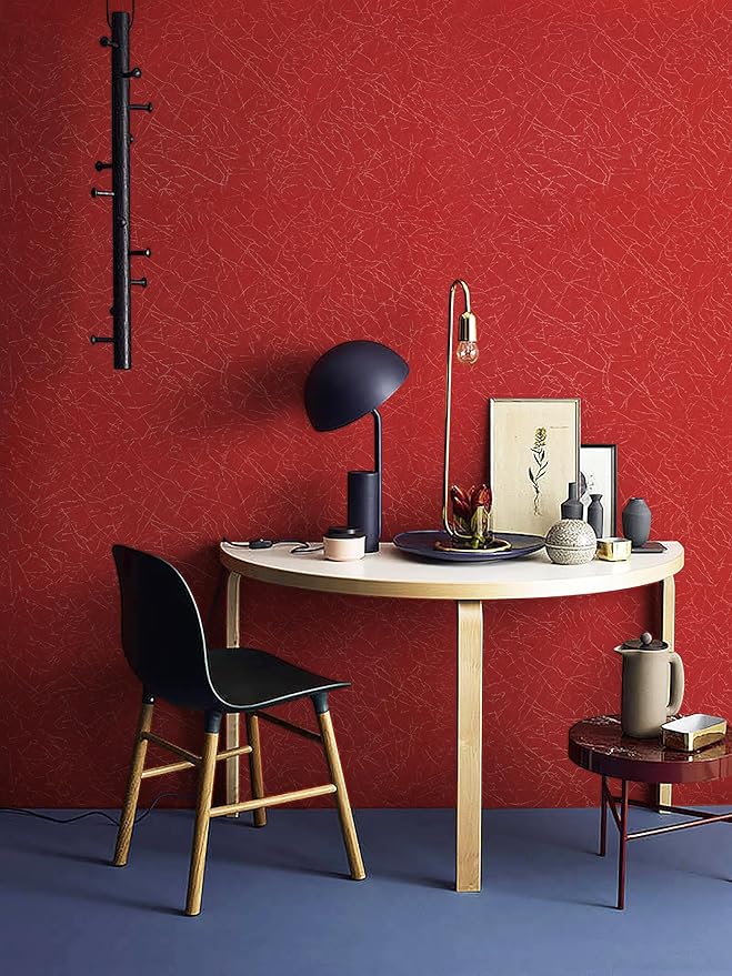 Safiyya 393"x 17.3" Red Silk Wallpaper Textured Contact Paper Removable Wallpaper Peel and Stick for Walls Solid Color Decorative Self Adhesive Wall Paper Vinyl Rolls
