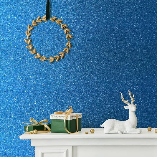 CHIHUT Sparkle Blue Glitter Wallpaper Stick and Peel 15.7''x100'' Self Adhesive Blue Glitter Contact Paper for Walls Removable Fabric Glitter Wallpaper Vinyl Roll for Table Gift Drawers Art Crafts