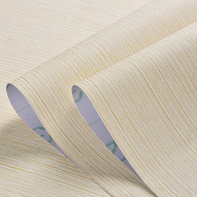 Haimin Grasscloth Wallpaper Textured 24in X 393in Fabric Contact Paper Textured Linen Wall Paper Peel and Stick Self-Adhesive Thick Vinyl Embossed Wallpaper (Yellow)