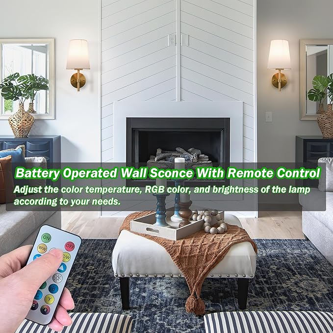 Wireless Sconces Set of 2,Battery Wall Sconce Including 10000mAh Large Capacity Dimmable Magnetic Battery Operated Light Bulbs, Easy to Installed in Any Area Without Hiring Electrician