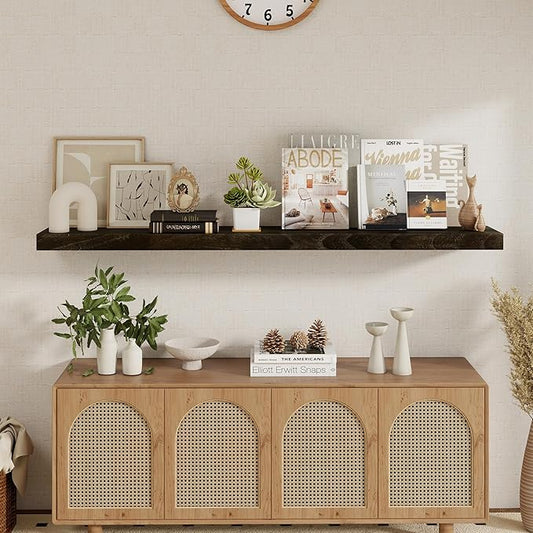 fuqing Wood Floating Shelves - 55 Inch Dark Wood Wall Shelves Set of 1-55 Inch Wide x 9.3 Inch Deep x 1.6 Inch Thick Wooden Shelves for Room Decor & Storage
