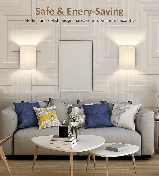 Battery Operated Wall Sconces Set of Two, 18 RGB Colors Stick on Wall Lights with Remote, Changeable Dimmable Height Fabric Battery Powered Wall Lights for Bedroom Living Room Hallway