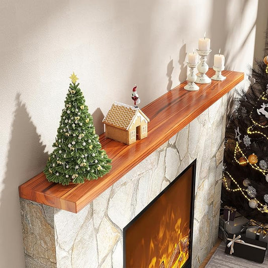 55 Inch Solid Wood Floating Shelf - 100% Solid Teak Wood Wall Shelf with Invisible Brackets - Waterproof Natural Wood Shelves for Bathroom, Kitchen, Balcony - Heavy Duty Floating Wall Decor
