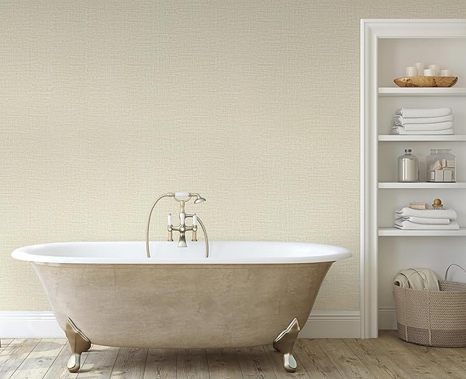 Guvana Grasscloth Peel and Stick Wallpaper Cream Textured Contact Paper Modern Removable Self Adhesive Wall Paper Thicken Fabric Faux Linen Wallpaper for Bathroom Wall Covering Vinyl 394inx15.7in