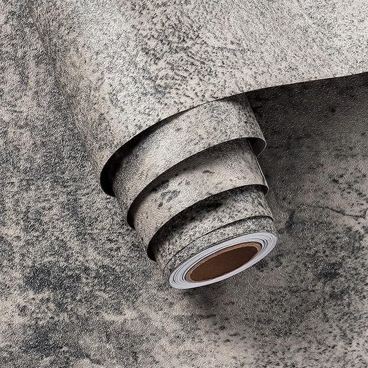 FunStick 24"x200" Stained Concrete Wallpaper Peel and Stick Textured Cement Grey Contact Paper for Countertops Waterproof Adhesive Vinyl Industrial Concrete Wall Paper Roll for Bathroom Desk Removable