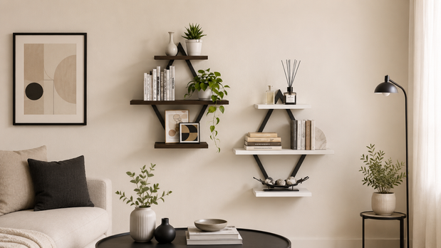 Geometric Triangle Shelves: A Modern Way to Style Your Living Room Wall
