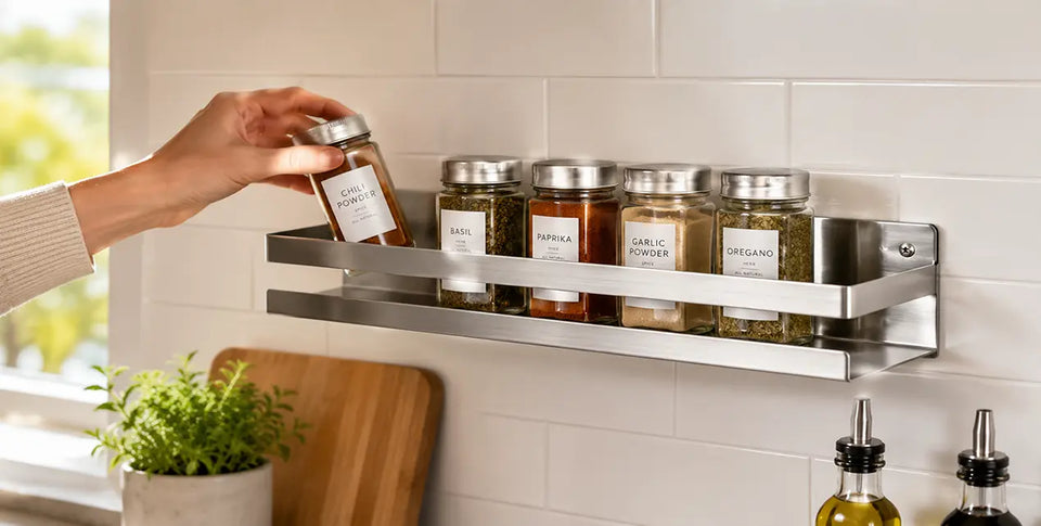 Kitchen Counter Chaos, Solved by One Slim Stainless Shelf