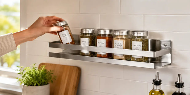 Kitchen Counter Chaos, Solved by One Slim Stainless Shelf