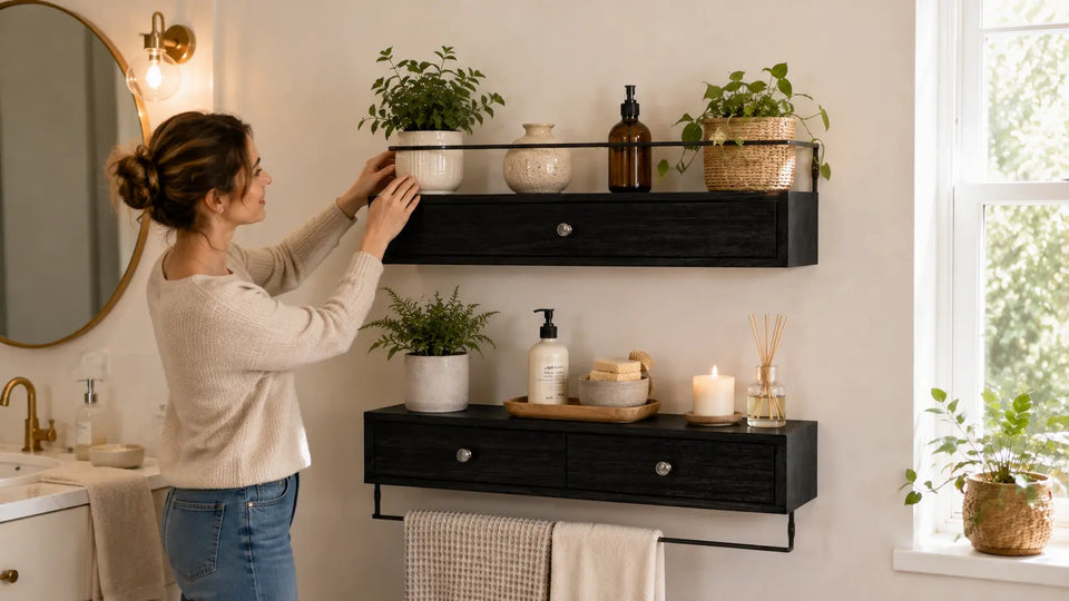 black wood wall shelf