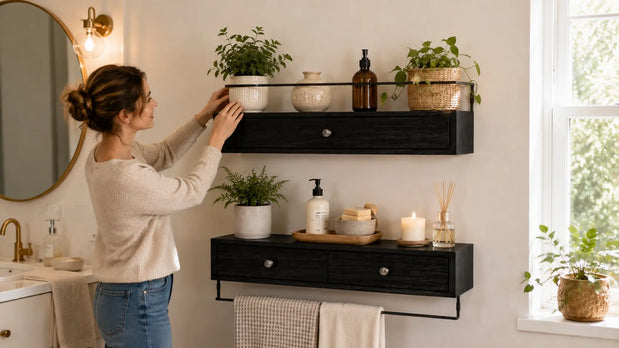 black wood wall shelf