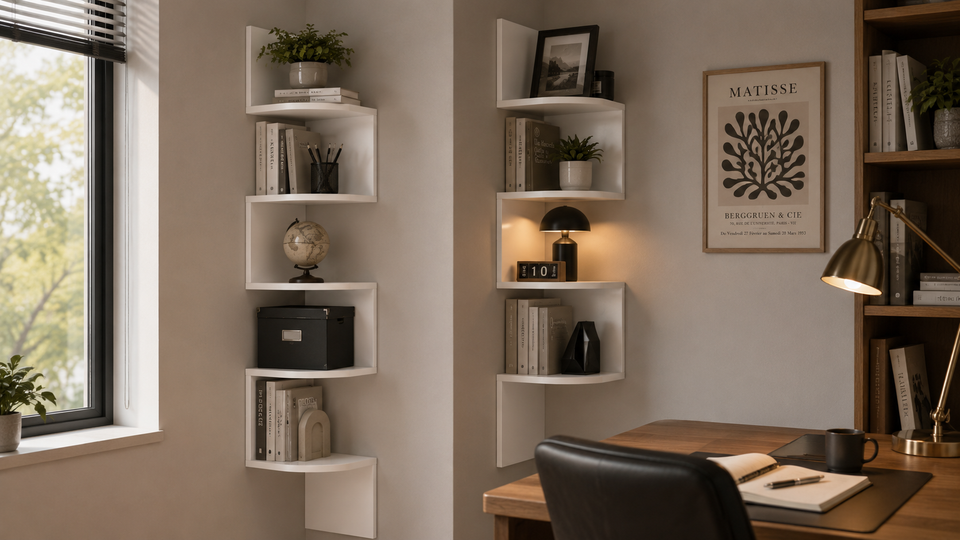 Zigzag Corner Shelves: The Wall Storage Solution for Rooms With No Space to Spare