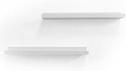 Greenco Picture Shelf, Set of 2 Wall Mounted Photo Ledge Floating Shelves for Bedroom, Living Room, Kitchen, Bathroom, Nursery Display, Walnut Finish