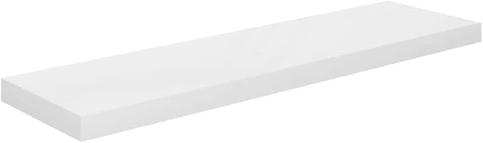 Set of 2 High Gloss White Honeycomb MDF and Metal Floating Wall Shelves with Invisible Mounting, Modern Minimalist Design for Living Room Bedroom Office Storage and Display