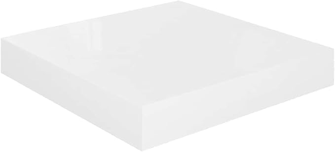 Set of 4 High Gloss White Honeycomb MDF Floating Wall Shelves with Metal Mounts, Modern Aesthetic for Living Room Bedroom Study, Easy Installation, Durable Display Storage