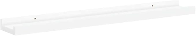 Modern Picture Frame Ledge Shelf Set of 2 White MDF 23.6 in x 3.5 in x 1.2 in for Wall Mounted Display and Home Decor