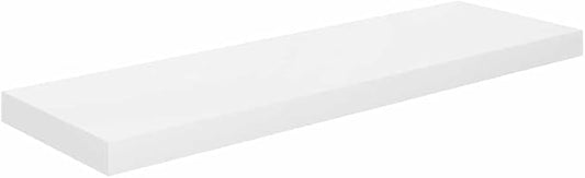 High Gloss White Floating Wall Shelf with Invisible Mounting System, 31.5 Inch Long and 9.3 Inch Wide, Durable MDF Construction for Modern Home Decor and Display Storage