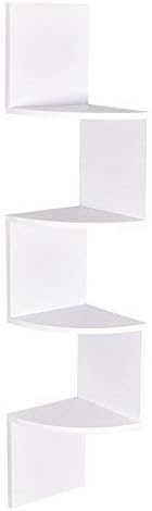 WELLAND White Finished Floating Shelf,Zig Zag 4 Tiers Corner Wall Mounted Shelf