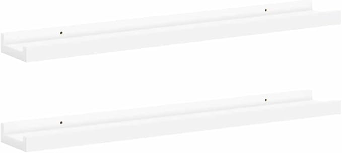 Modern White MDF Frame Ledge Shelf Set of 2, 23.6 x 3.5 x 1.2 Inches, Wall Mounted Display Shelves for Photo Frames and Decor, Two-Tier Design for Versatile Home Decor