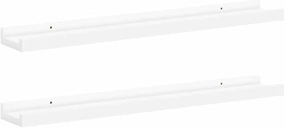 Modern White MDF Frame Ledge Shelf Set of 2, 23.6 x 3.5 x 1.2 Inches, Wall Mounted Display Shelves for Photo Frames and Decor, Two-Tier Design for Versatile Home Decor