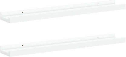 Modern Picture Frame Ledge Shelf Set of 2 White MDF 23.6 in x 3.5 in x 1.2 in for Wall Mount Display Storage