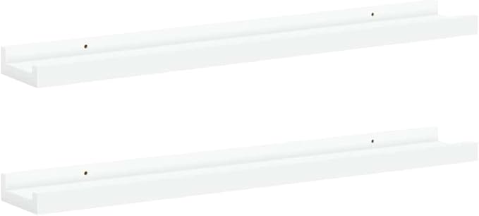 Modern Picture Frame Ledge Shelf Set of 2 White MDF 23.6 in x 3.5 in x 1.2 in for Wall Mount Display and Home Decor
