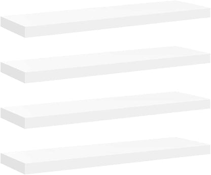 Set of 4 White Floating Wall Shelves, Honeycomb MDF and Metal Frame, 31.5x9.3x1.5 Inches, Modern Invisible Mounting System for Living Room Bedroom Office Storage and Display