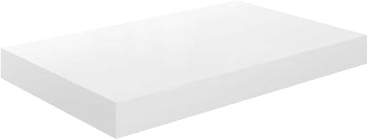 Set of 4 High Gloss White Floating Wall Shelves, Honeycomb MDF with Metal Brackets, Invisible Mounting System for Modern Home Decor and Versatile Storage