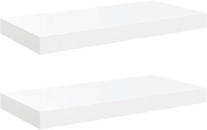 High Gloss White Floating Wall Shelf Set of 2, Honeycomb MDF and Metal Modern Storage for Living Room Bedroom