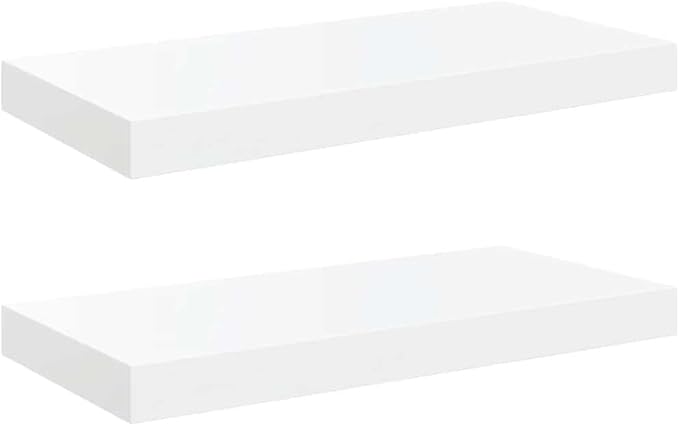 High Gloss White Floating Wall Shelf Set of 2, Honeycomb MDF and Metal Modern Storage for Living Room Bedroom